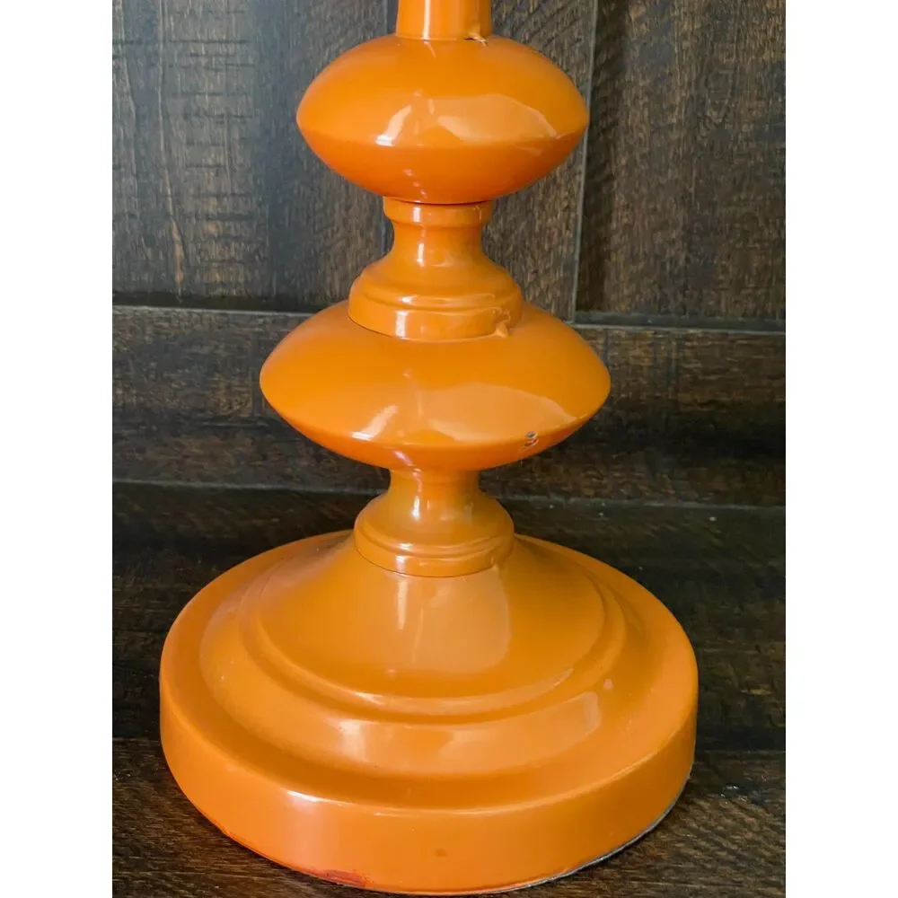 Orange Pedestal Pillar Candle Holder Sculptural Retro Space Age Decor